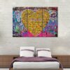 3 panneaux graffiti heart canvas art