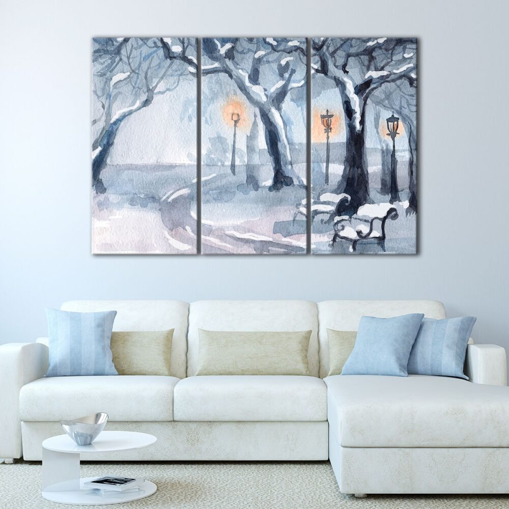 3 panneaux parc des neiges peinture sur toile art