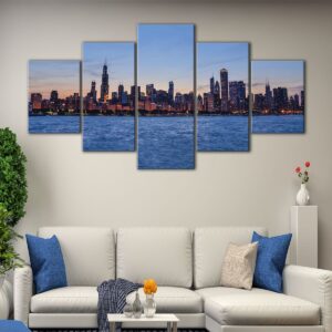 5 panneaux chicago skyline seaside canvas art