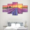 5 paneles lavanda campo pintura lienzo arte