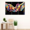Toile d'art 3 panneaux avec éléphants arc-en-ciel