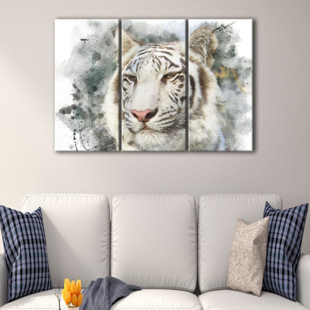 Toile d'art 3 panneaux tigre blanc