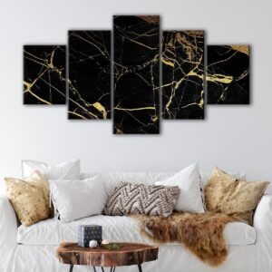 Toile d'art en marbre noir à 5 panneaux