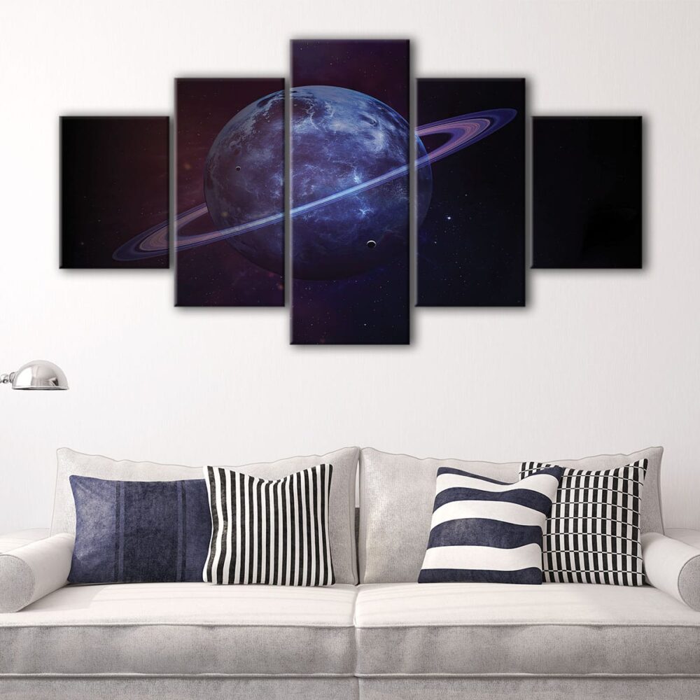Lienzo 5 paneles Saturno azul