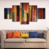 Toile abstraite en bois coloré à 5 panneaux