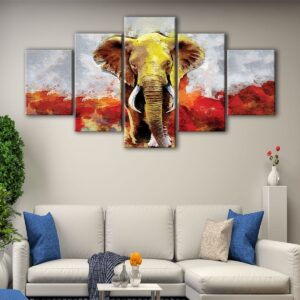 5 panneaux éléphant giclée toile d'art