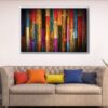 toile abstraite en bois coloré sur cadre flottant