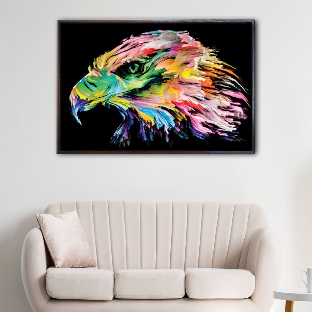toile de l'aigle arc-en-ciel sur cadre flottant
