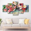 5 panneaux fleurs seau toile art