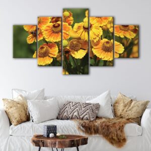 Toile d'art 5 panneaux fleurs d'hélénium