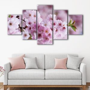 Toile d'art 5 panneaux fleurs printanières