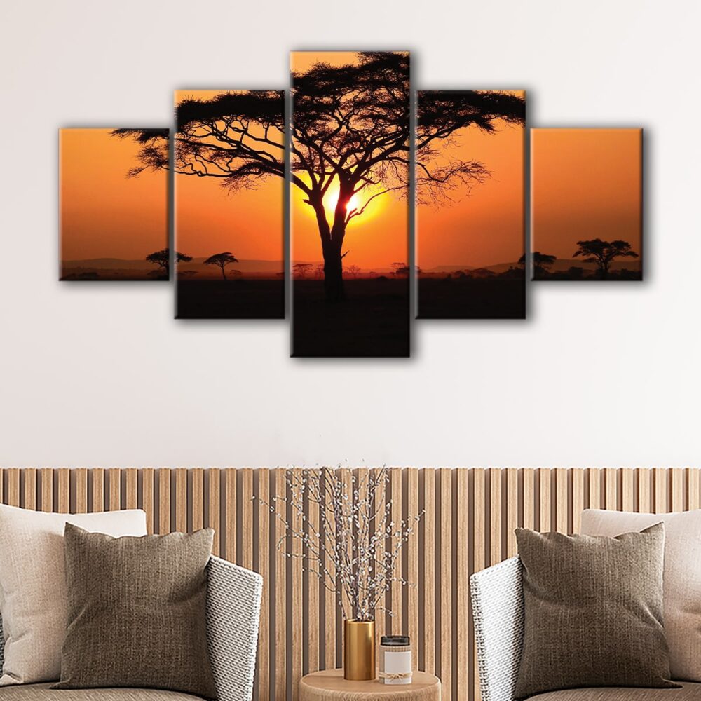 5 panneaux serengeti park tanzania sunset canvas art