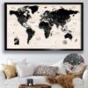 Carte du monde moderne en bois encadrée