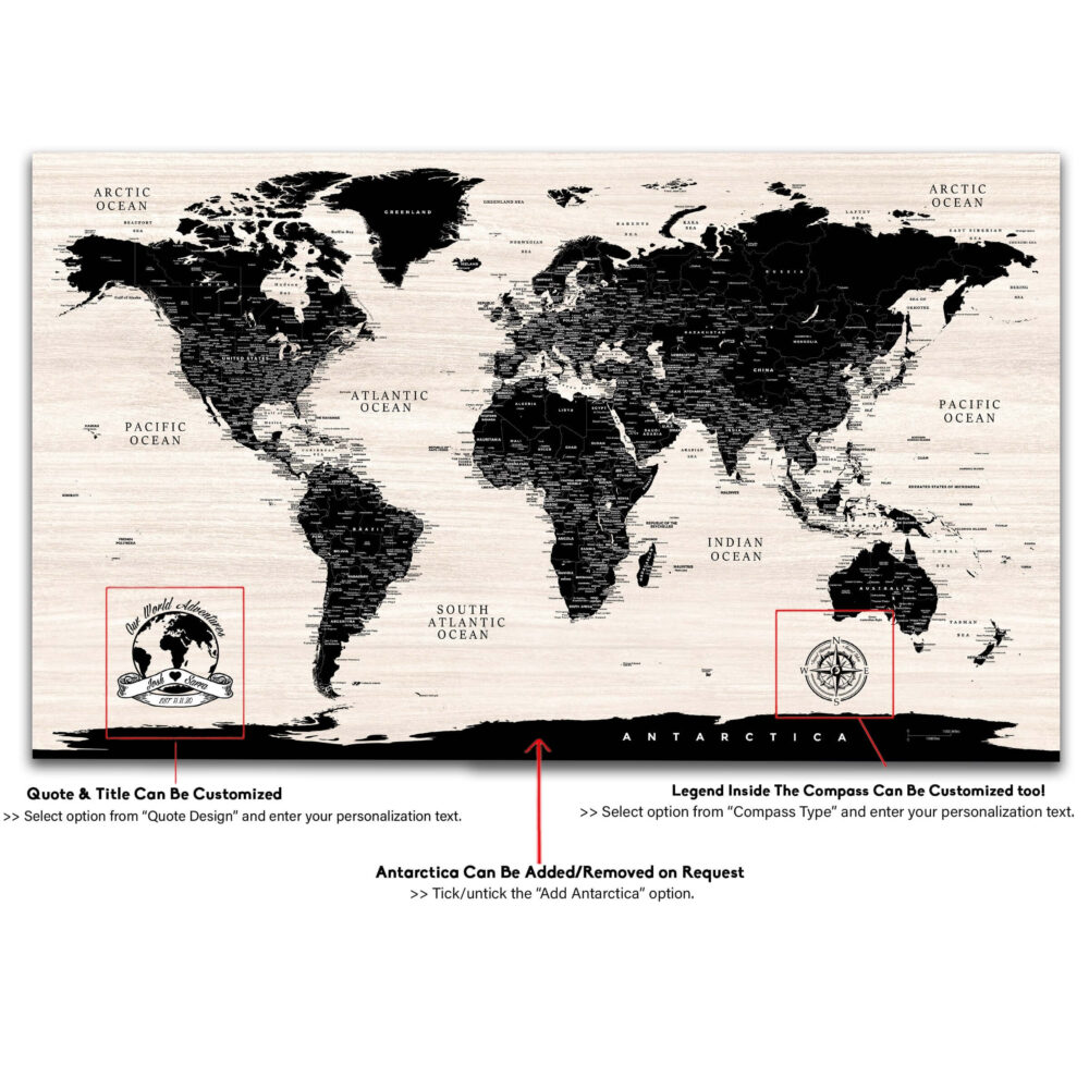 Carte du monde détaillée en bois moderne