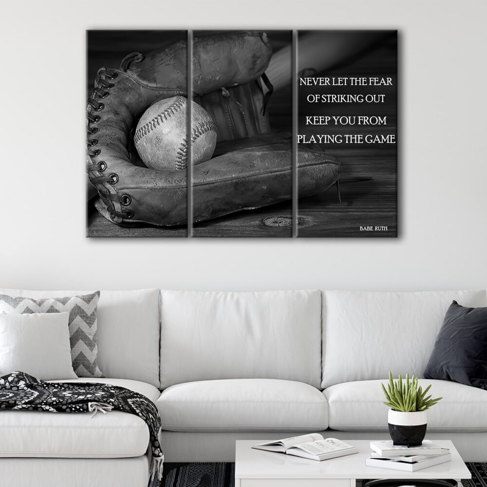 Toile d'art 3 panneaux avec citation sur le baseball