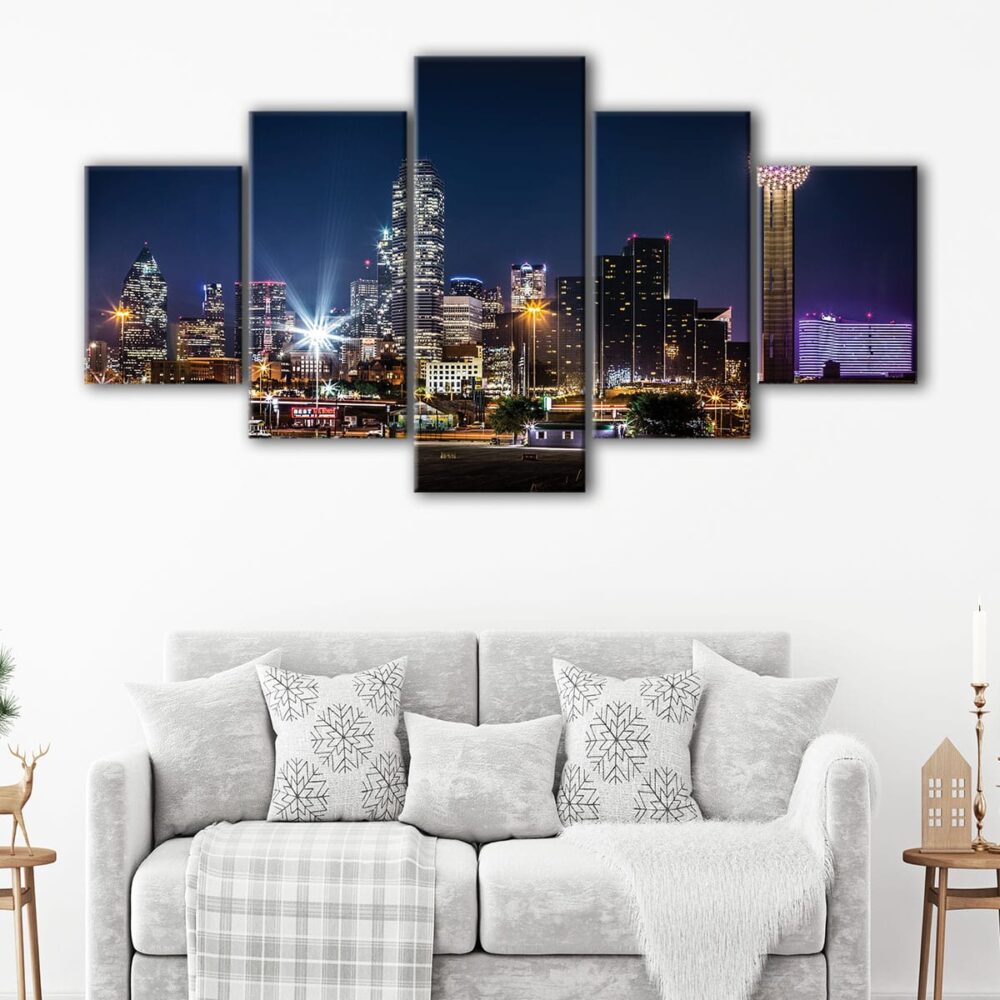 5 panneaux dallas skyline canvas art