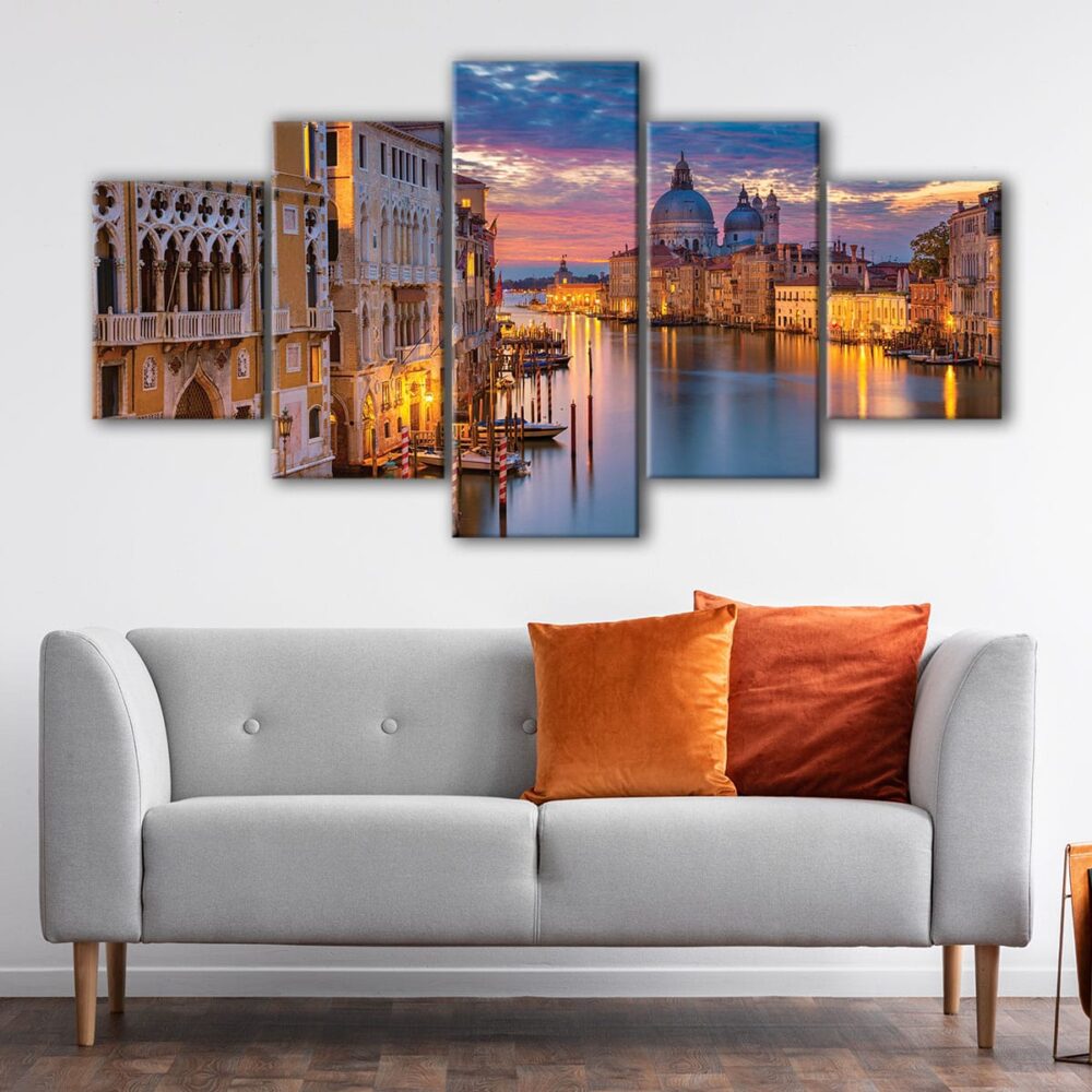 5 panneaux toile d'art coucher de soleil de Venise
