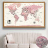 nuance de rose épingle à pousser carte du monde encadrée