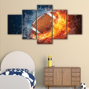 Toile d'art 5 panneaux feu eau football