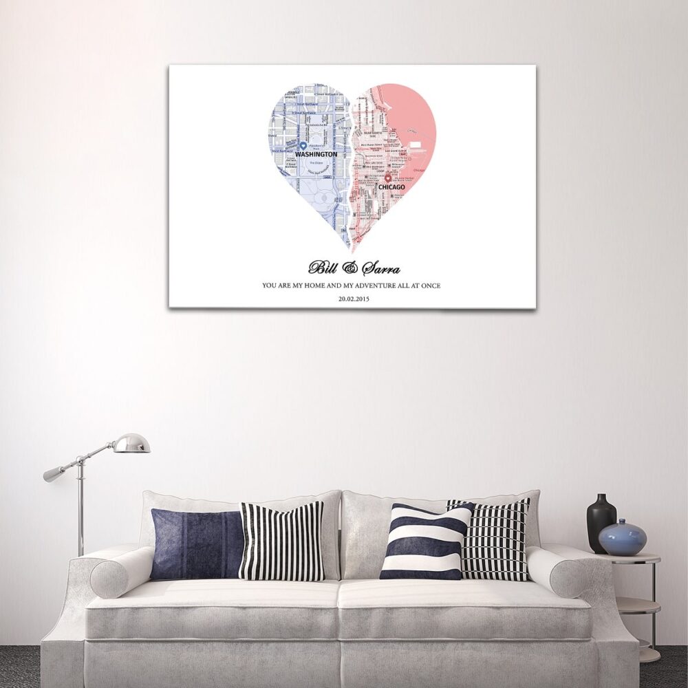 1 panneaux carte de mariage sur toile