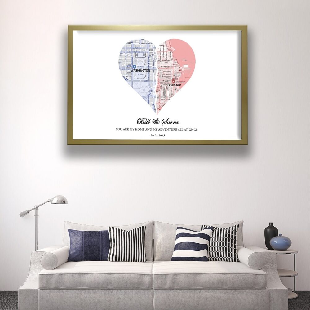 carte de mariage toile cadre flottant or