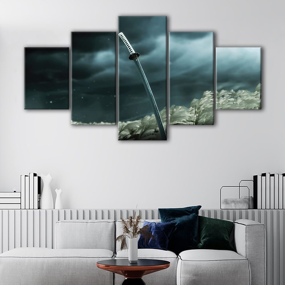 5 paneles katana espada en el viento lienzo de arte