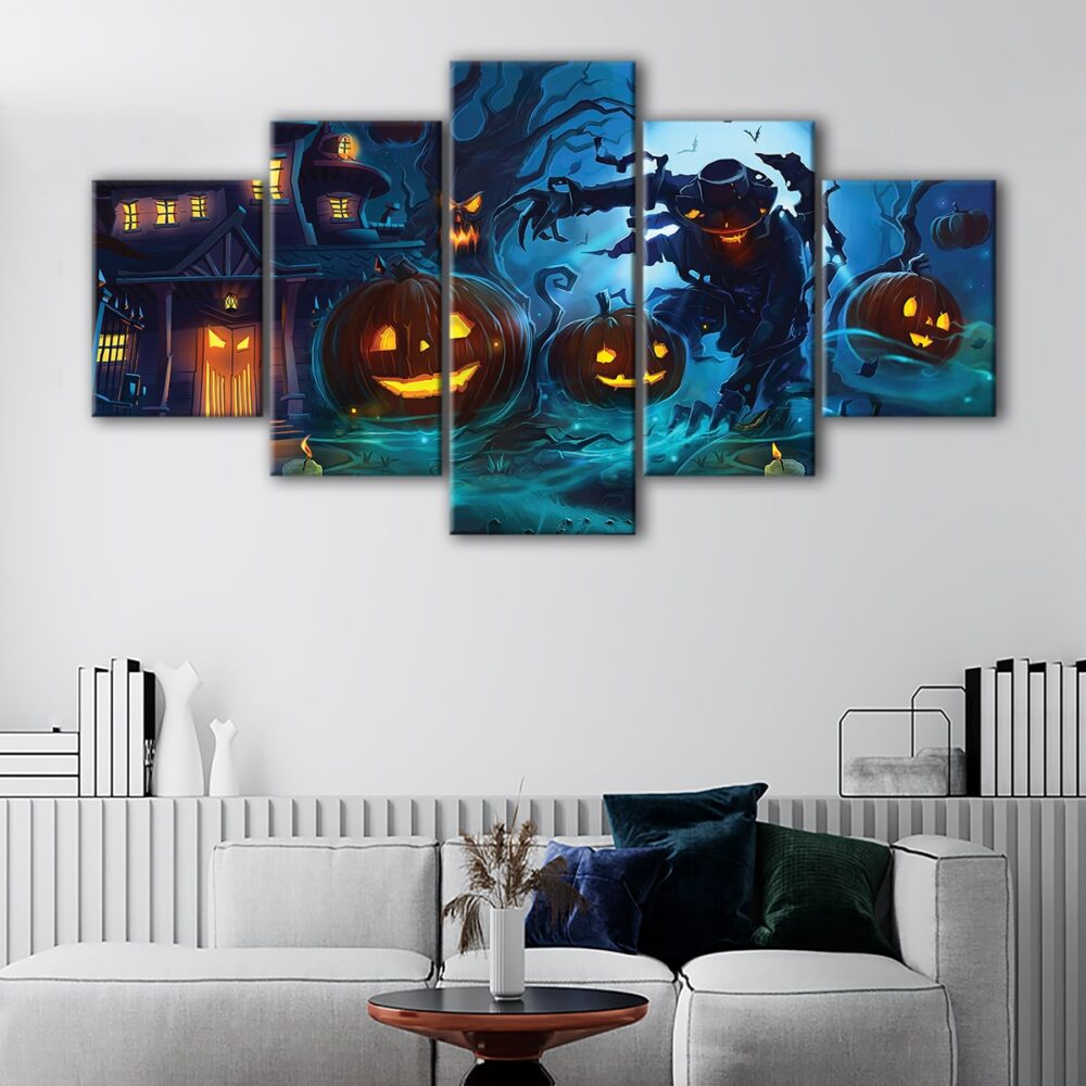 Toile d'art 5 panneaux avec monstre d'halloween
