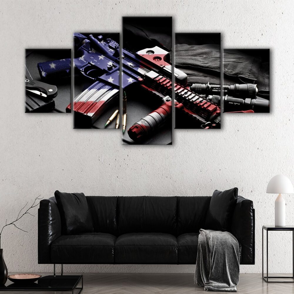 5 panneaux usa M4 gun canvas art