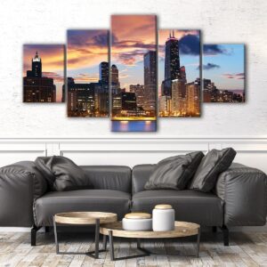 Toile d'art 5 panneaux chicago skyline
