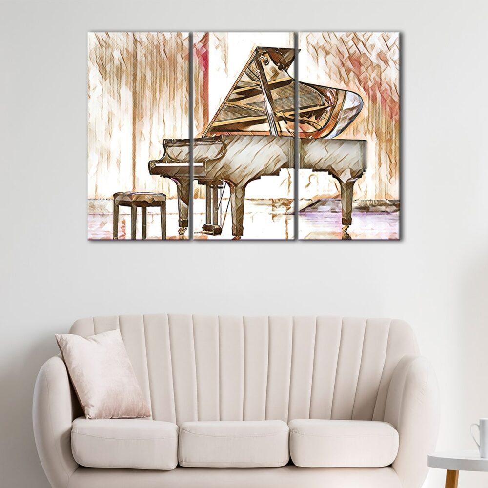 3 panneaux piano sketch canvas art