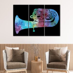 3 paneles acuarela trompeta lienzo arte