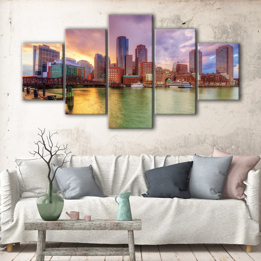 5 panneaux boston seaside view canvas art