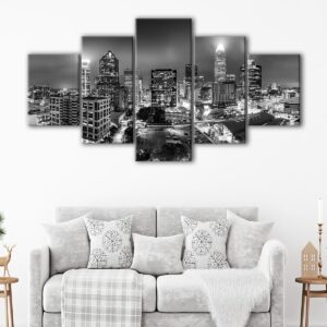 5 panels charlotte black & white skyline canvas art
