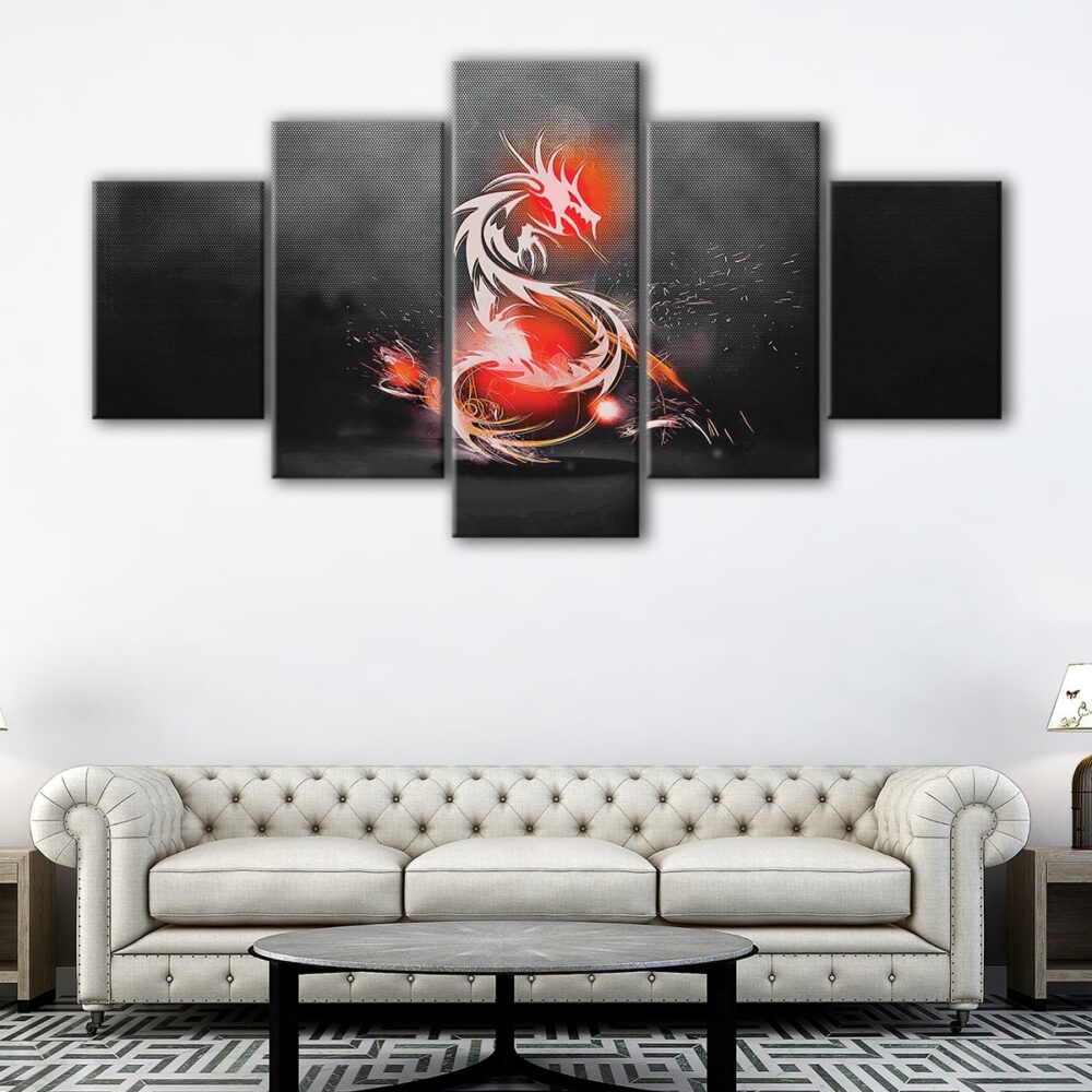 Toile d'art du dragon rouge à 5 panneaux