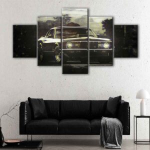 Toile d'art 5 panneaux mustang noir