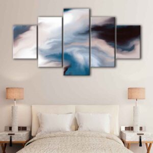 Toile d'art 5 panneaux nuages bleus
