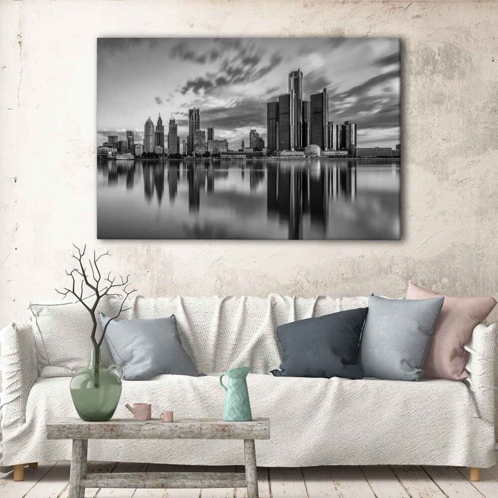 1 panneaux detroit black and white skyline canvas art
