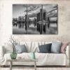Toile d'art 3 panneaux de detroit skyline noir et blanc
