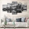 5 panneaux detroit black & white skyline canvas art
