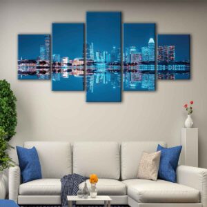 5 panneaux singapore at night canvas art