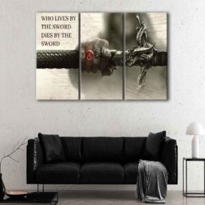 3 panneaux live by the sword canvas art