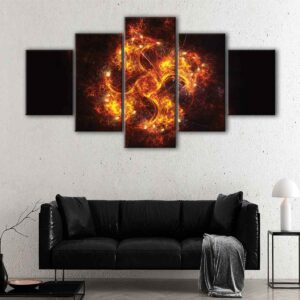 Toile d'art 5 panneaux boule de feu