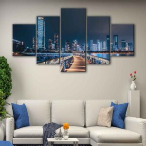Toile d'art 5 panneaux hong kong skyline
