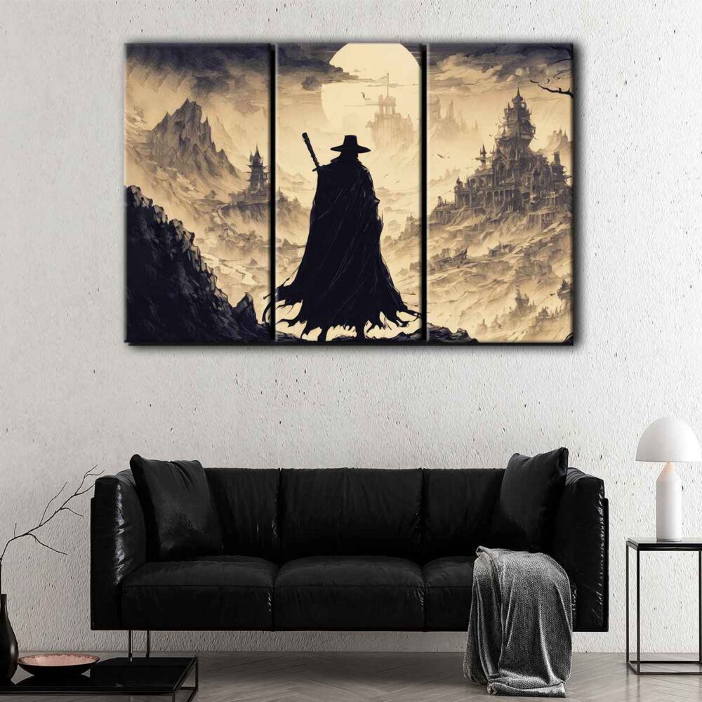 3 panneaux le dernier guerrier toile art