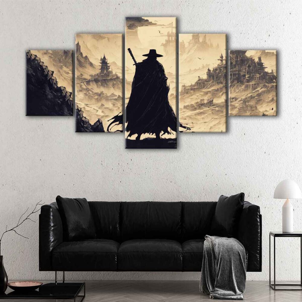 5 panneaux le dernier guerrier toile art