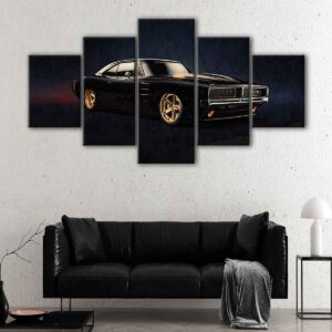 5 panneaux dodge charger noir canvas art