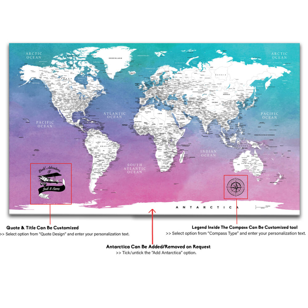 Carte du monde détaillée de l'aquarelle