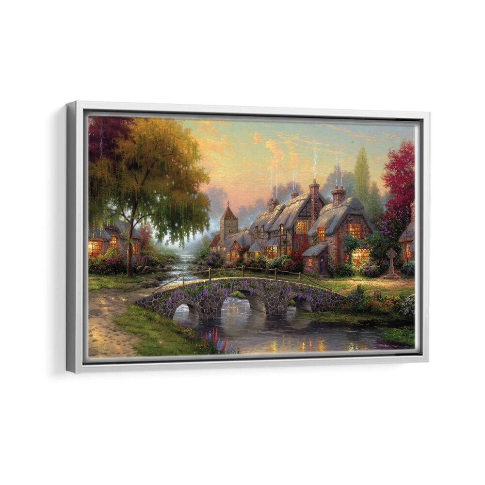 cobblestone bridge framed canvas white frame