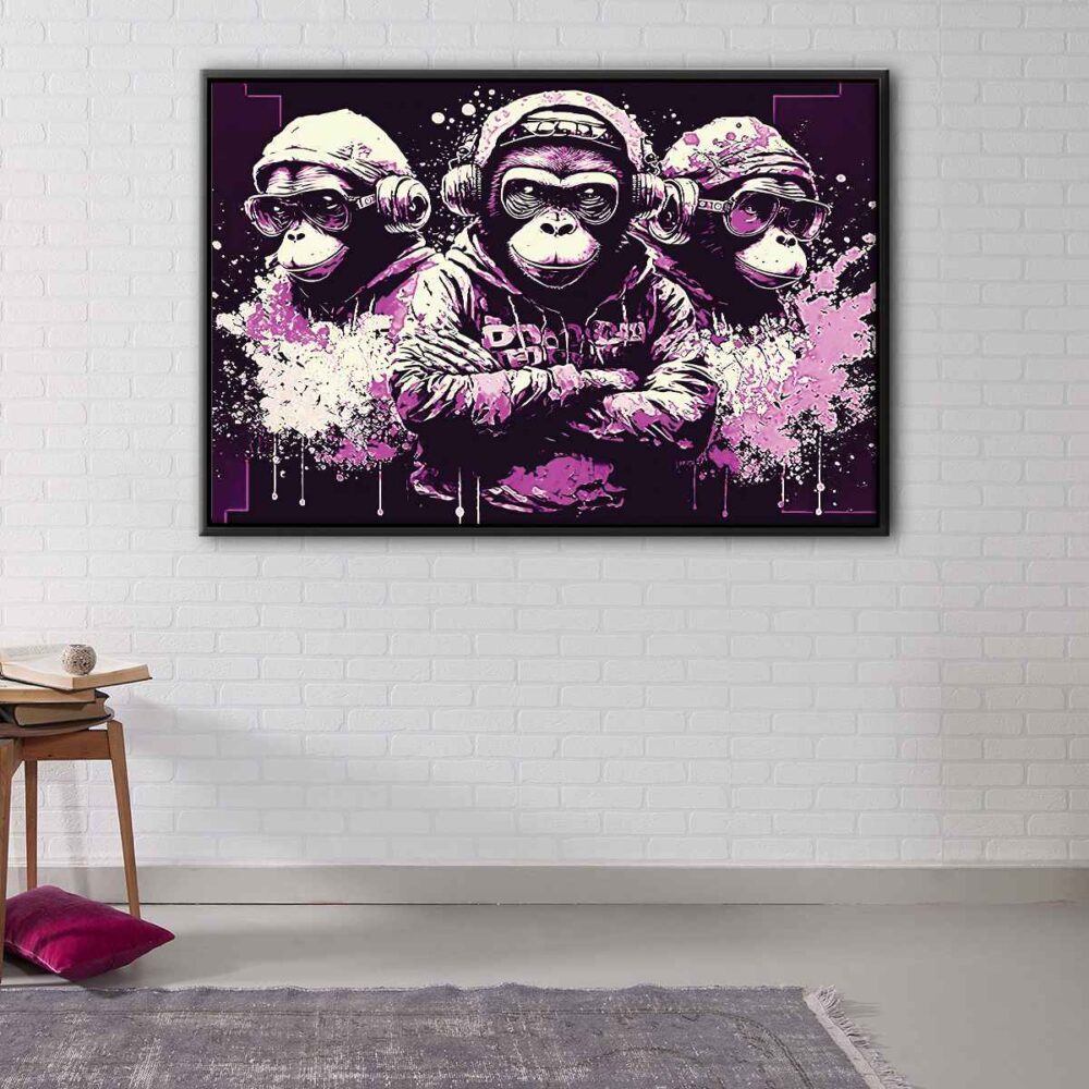 toile funky 3 singes sages cadre flottant