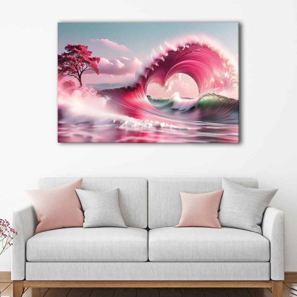 1 panneau d'art sur toile vague rose